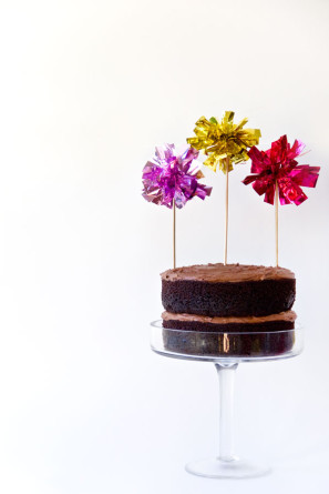 DIY Fringe Mylar Pom Cake Toppers