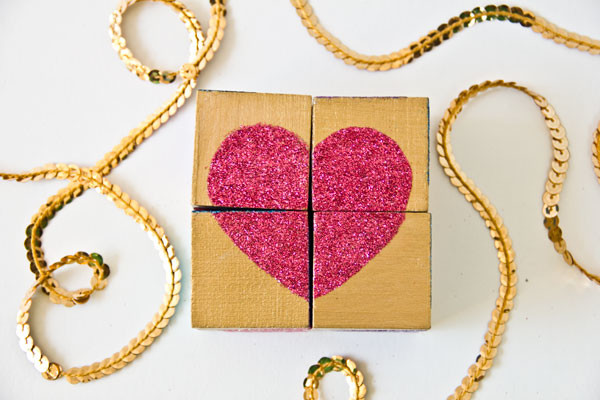 DIY Glitter Block Puzzle Valentines