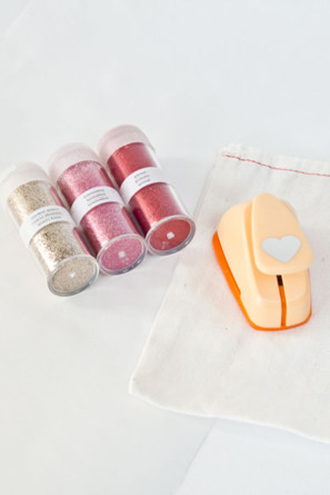 DIY Glitter Heart Drawstring Bag Supplies