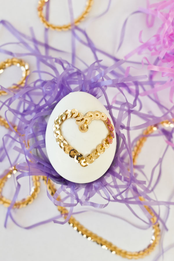 DIY Sequin Heart Easter Eggs