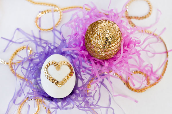 DIY Sequin Heart Eggs for Easter