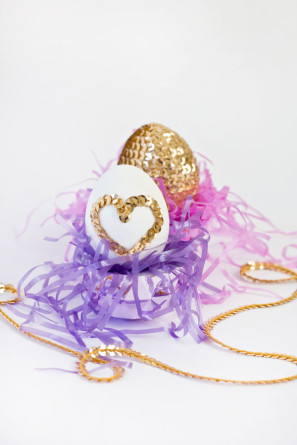 Sequin Heart Easter Eggs DIY