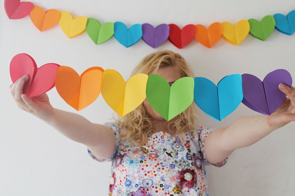 DIY Rainbow Paper Heart Garland