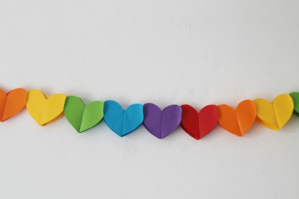 DIY Rainbow Paper Heart Garland