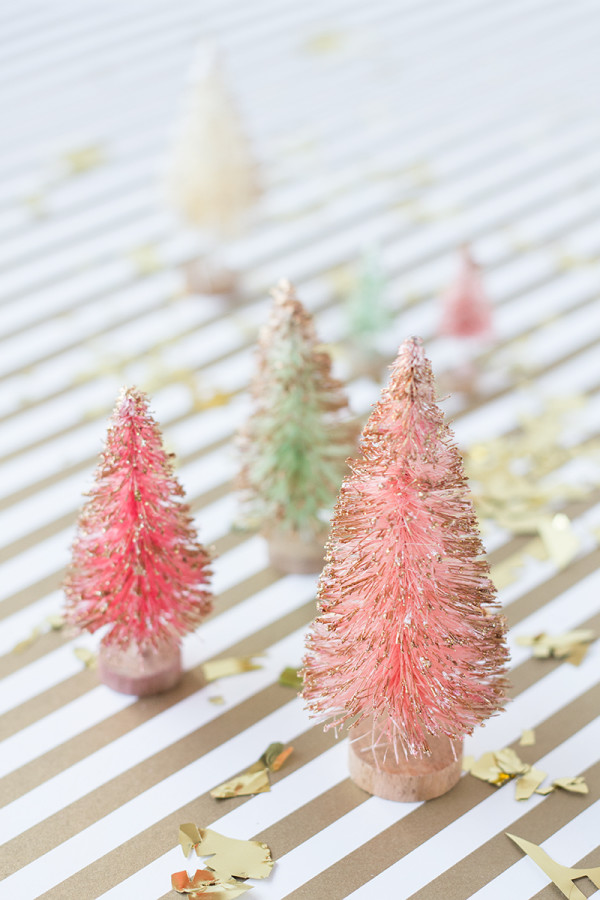 DIY Gold Dipped Bottle Brush Trees