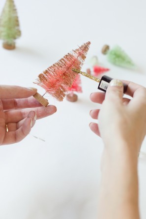 DIY Gold Dipped Bottle Brush Trees