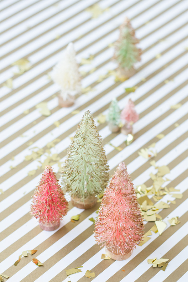 DIY Gold Dipped Bottle Brush Trees