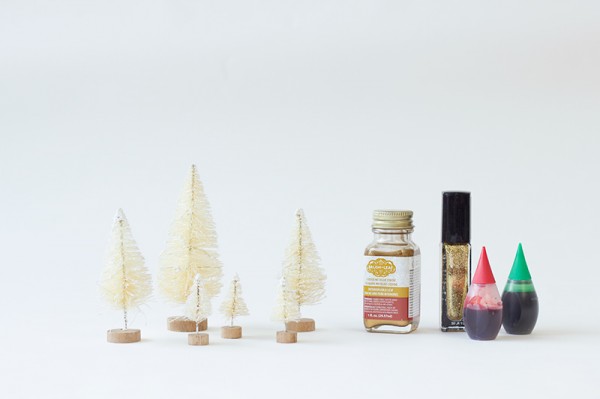 DIY Gold Dipped Bottle Brush Trees