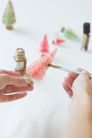 DIY Gold Dipped Bottle Brush Trees