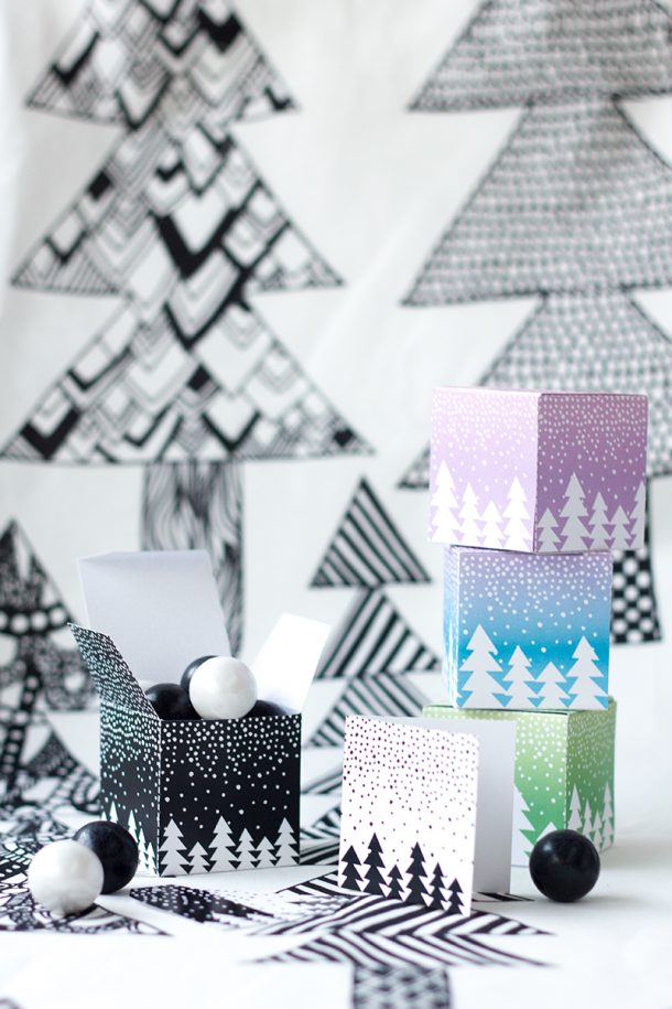 Free Printable "Let It Snow" Gift Boxes and Tags for Christmas