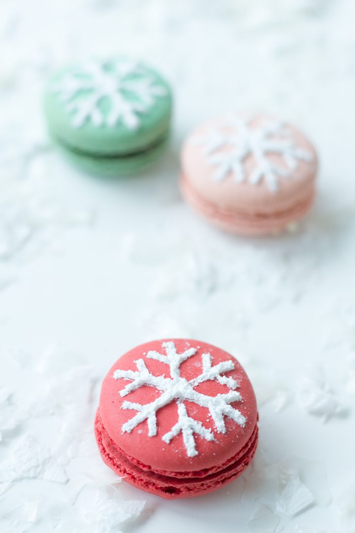 Snowflake Stenciled Macarons for the Holidays