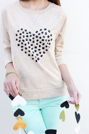 DIY Jeweled Heart Sweater