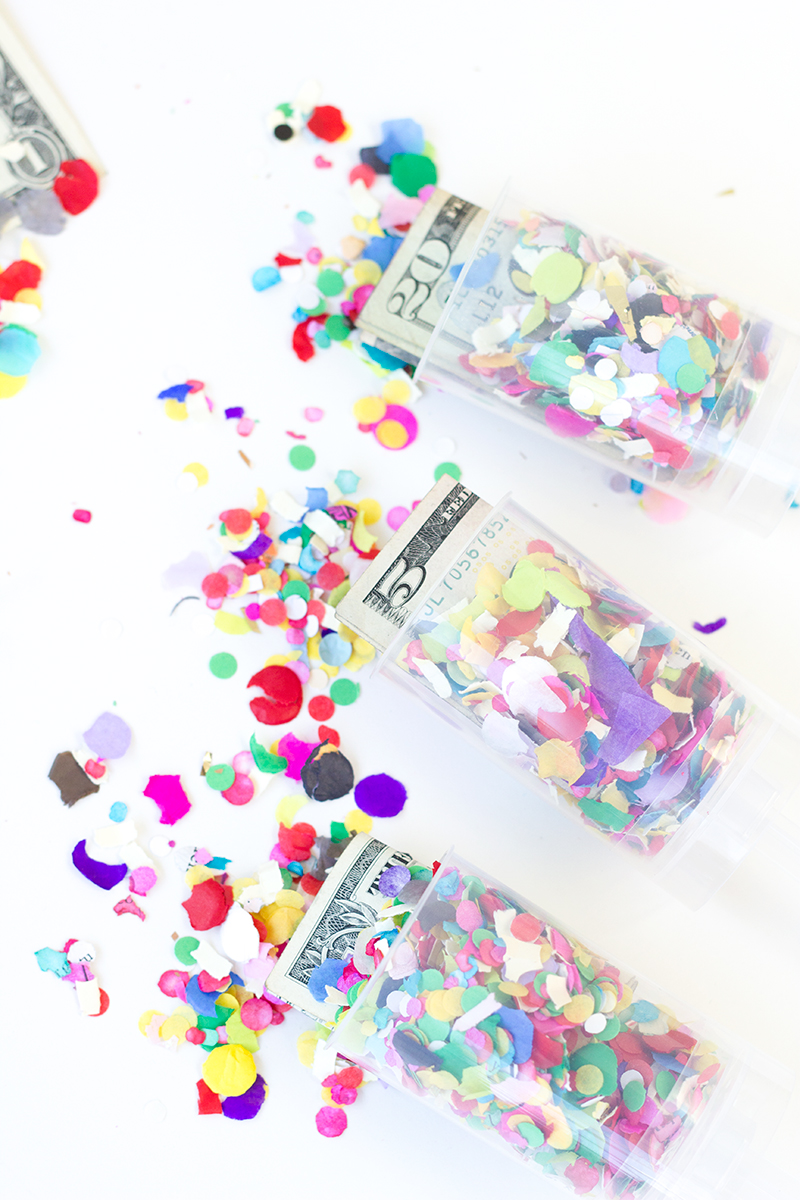 photo of a clever money gift idea with confetti poppers