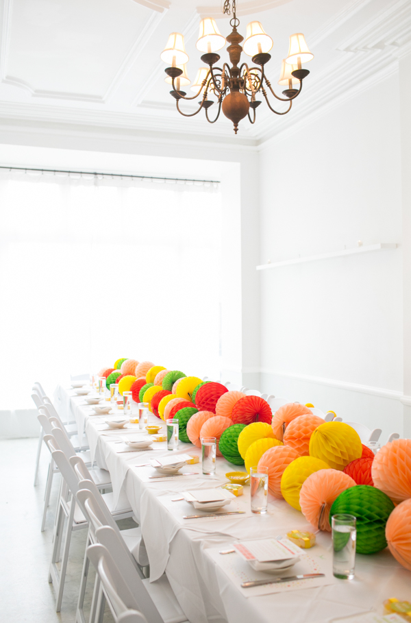 Honeycomb Table Runner on a long white table. 