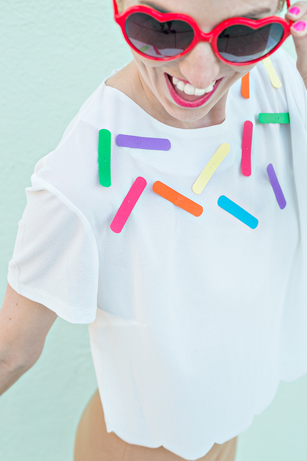 A white shirt with fake sprinkles 