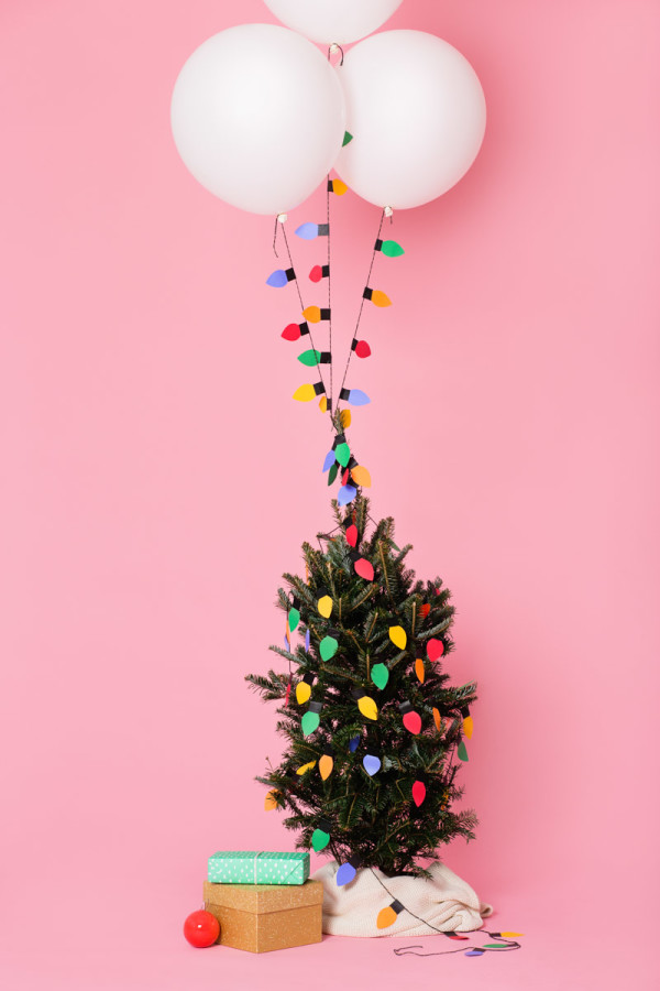 Paper Christmas lights on a Christmas tree