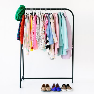 A colorful clothing rack
