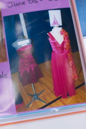 A photo of pink dresses on mannequins 