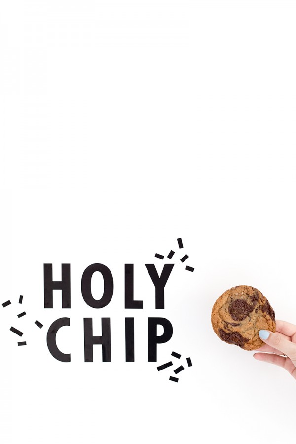 Someone holding a cookie and the words \"holy chip\" next to it