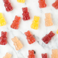 Gummy bears on a counter 