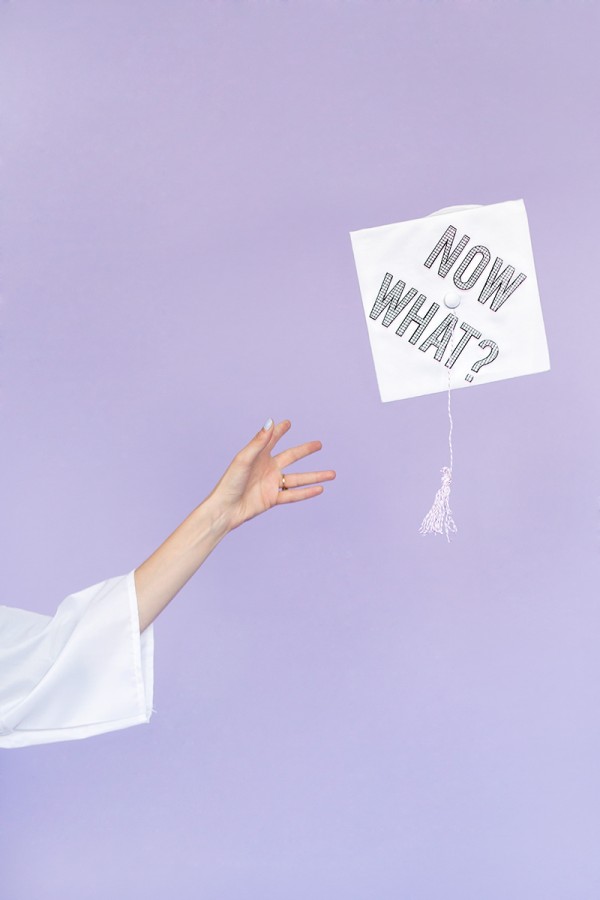 Someone throwing a graduation cap in the air