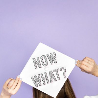 A graduation cap that says "now what?"
