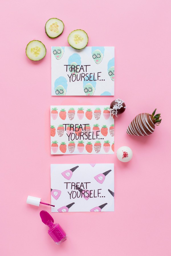 Cards that say \"treat yourself\"