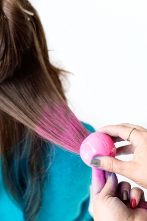 Brunette hair with pink hair dye