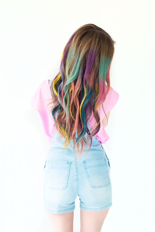 A woman with rainbow hair