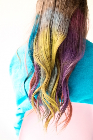 Brunette hair with colorful hair dye