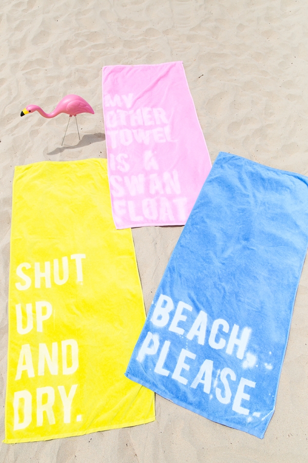 Colorful towels with words on them