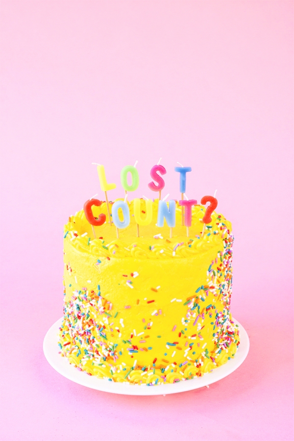 A yellow cake that says \"lost count?\"