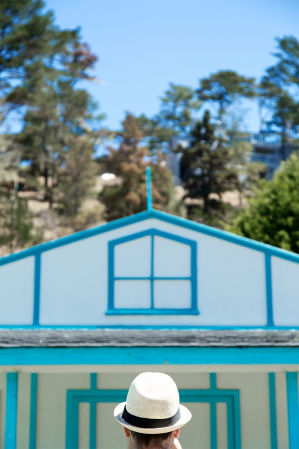 A close up of a blue house