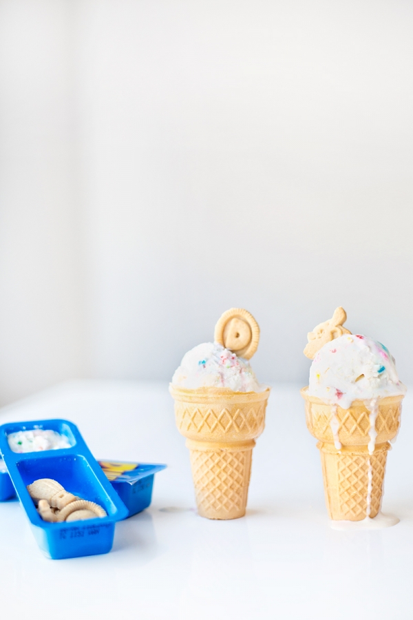 Ice Cream and tray with snacks