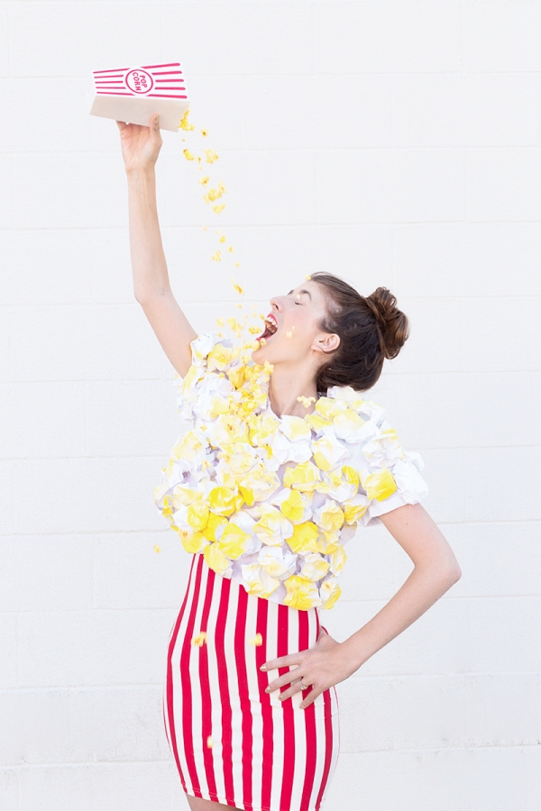 A woman wearing a popcorn costume