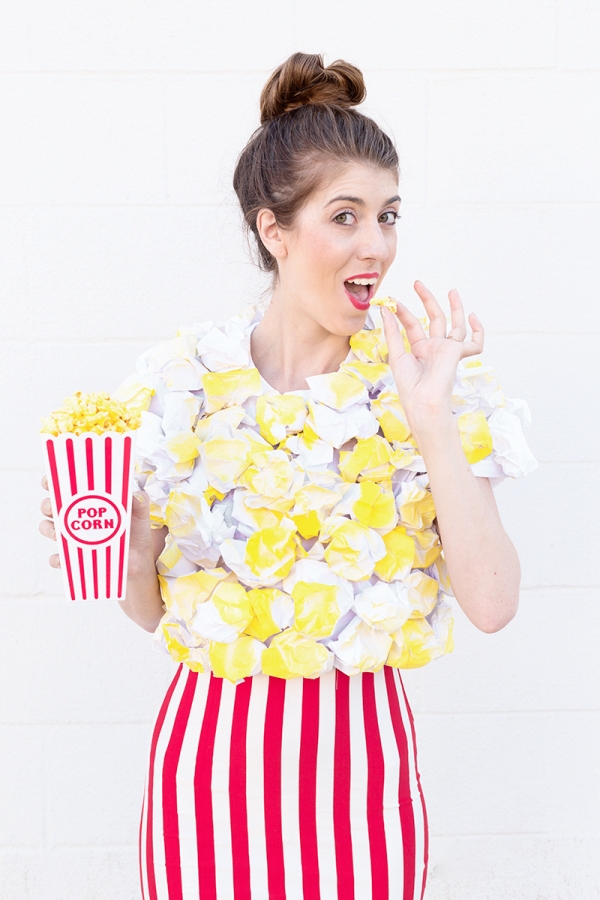 A woman wearing a popcorn costume