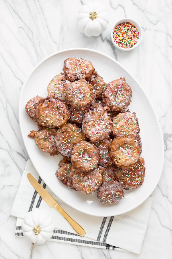 Apple fritters with sprinkles 