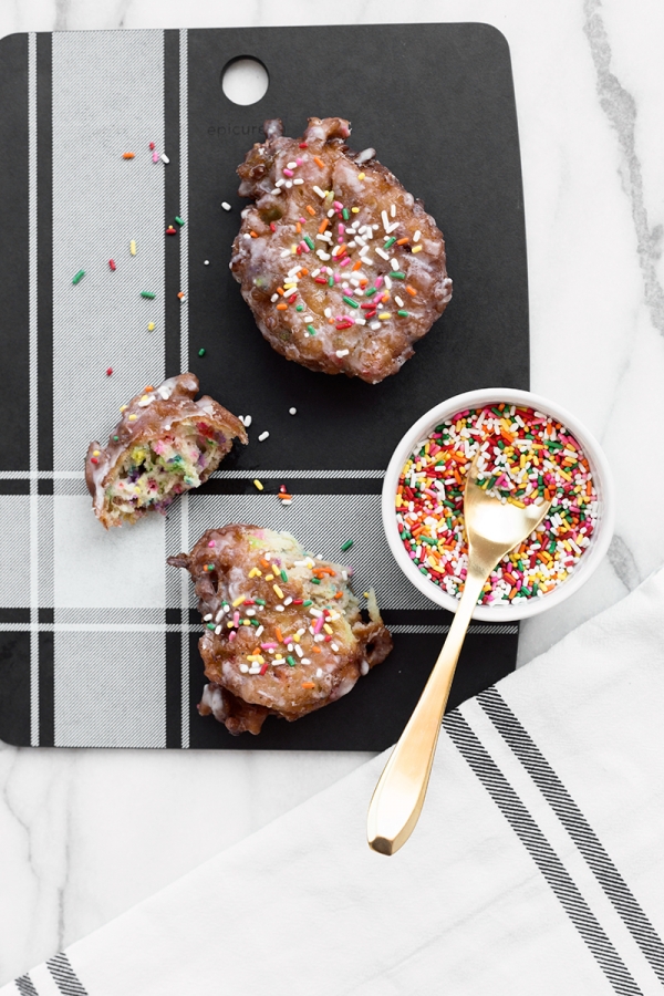Apple fritters with sprinkles 
