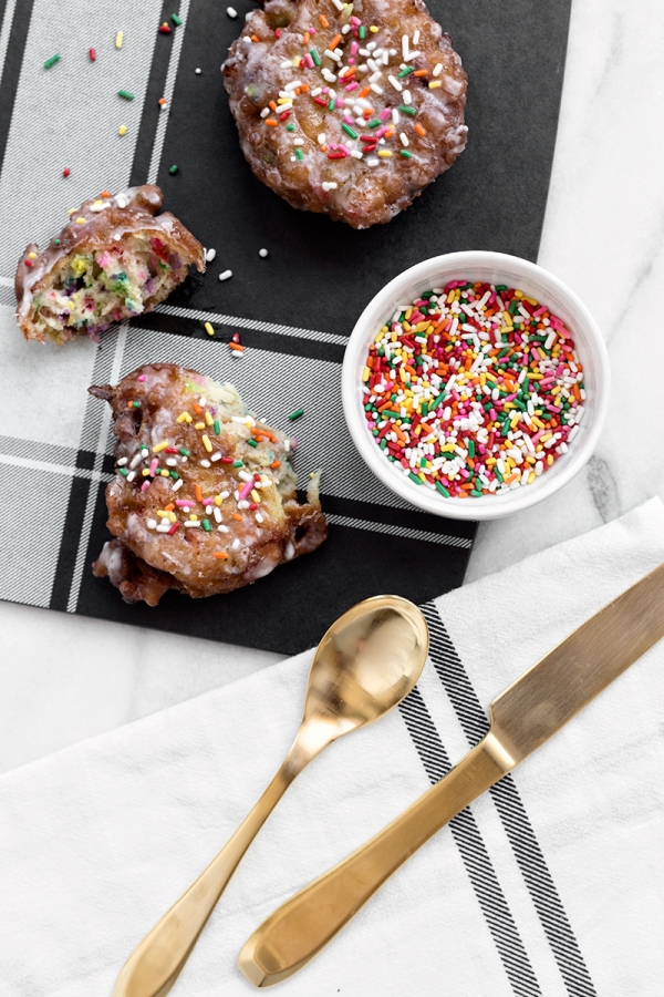 Apple fritters with sprinkles 