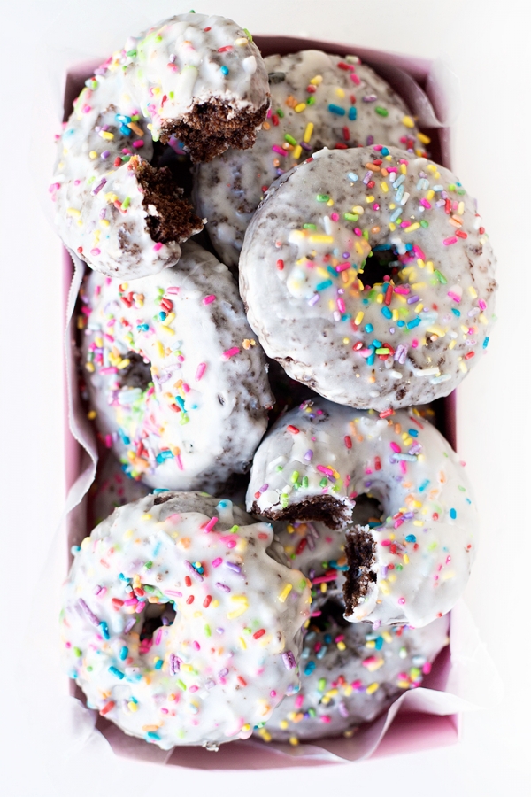 Stack of chocolate cake donuts
