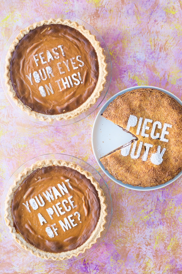 Pies with words on it