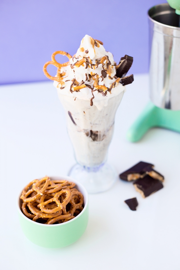 Milkshake with pretzels and chocolate