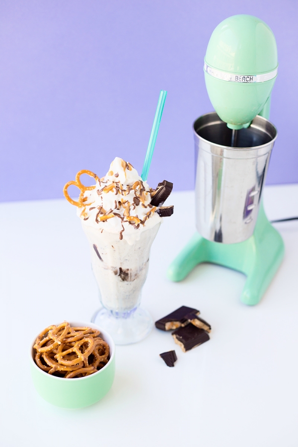 Milkshake with pretzels and chocolate 