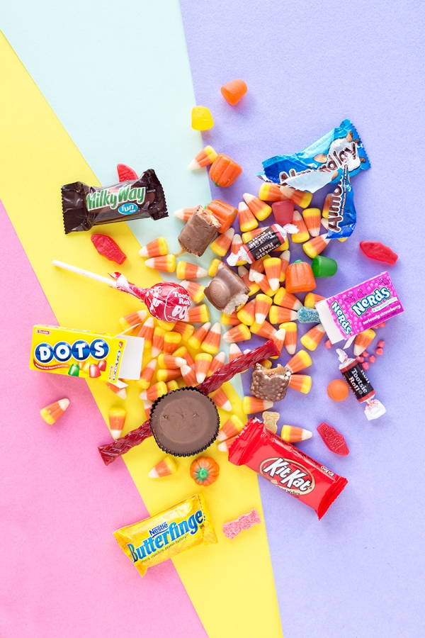 Candy on a colorful surface 