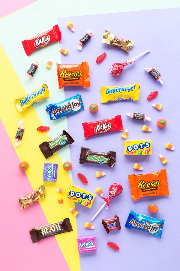 Candy on a colorful surface 