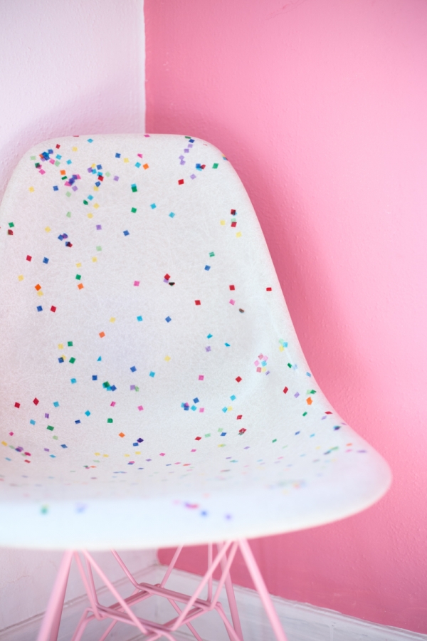 A chair with colorful dots