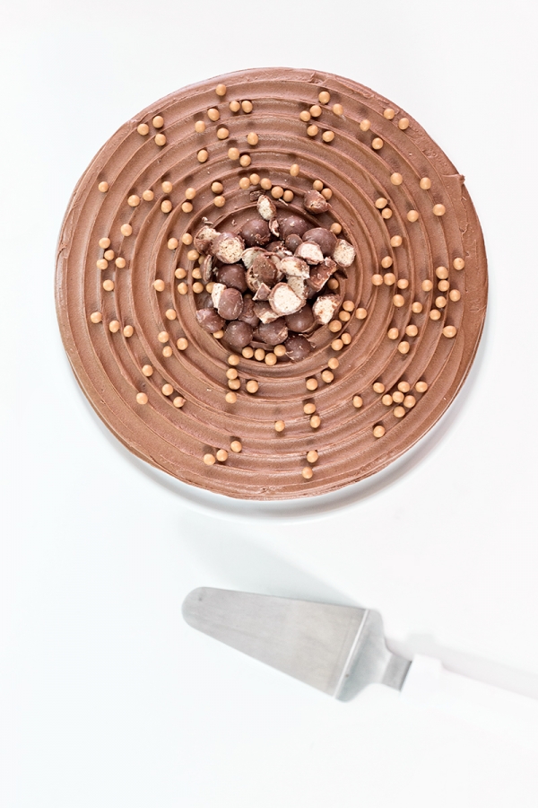The top of a chocolate dessert