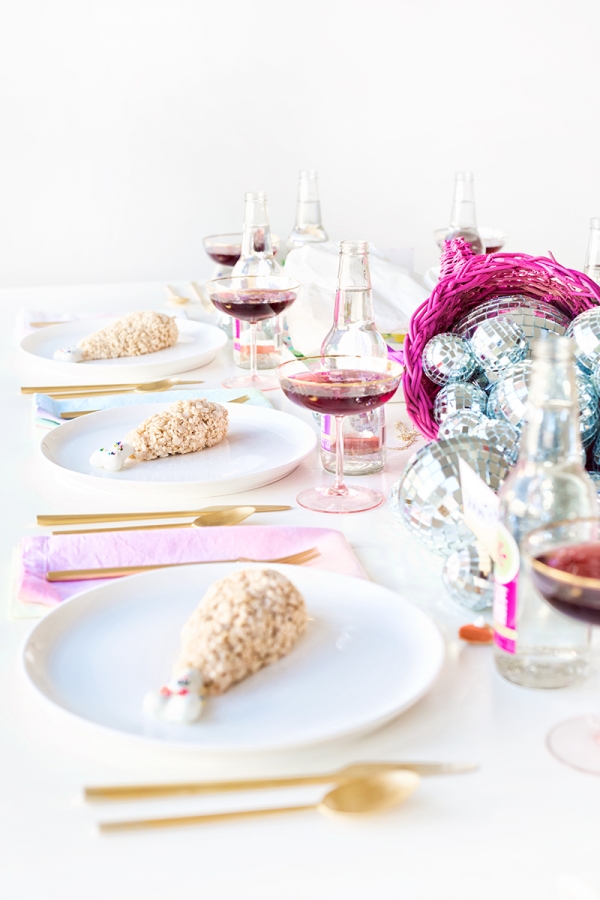 Thanksgiving dining table with disco balls