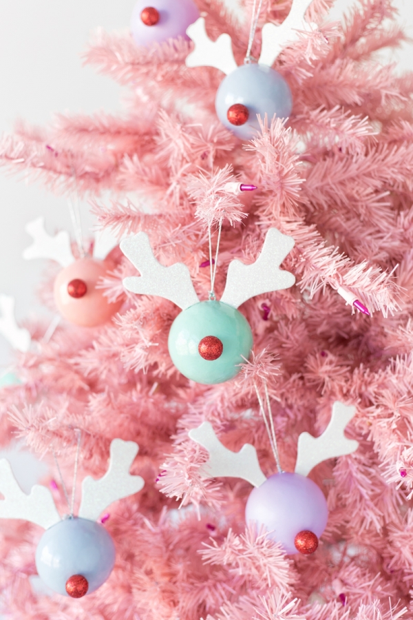 Pink christmas tree with ornament