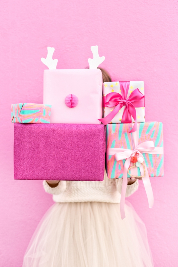 A stack of pink presents 